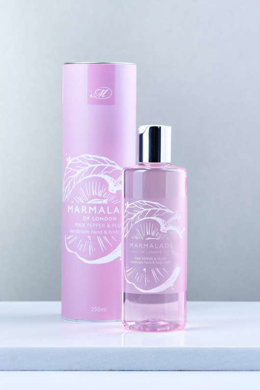 Marmalade of London Hand & Body Wash 250ml - Pink Pepper & Plum scent in pink packaging.
