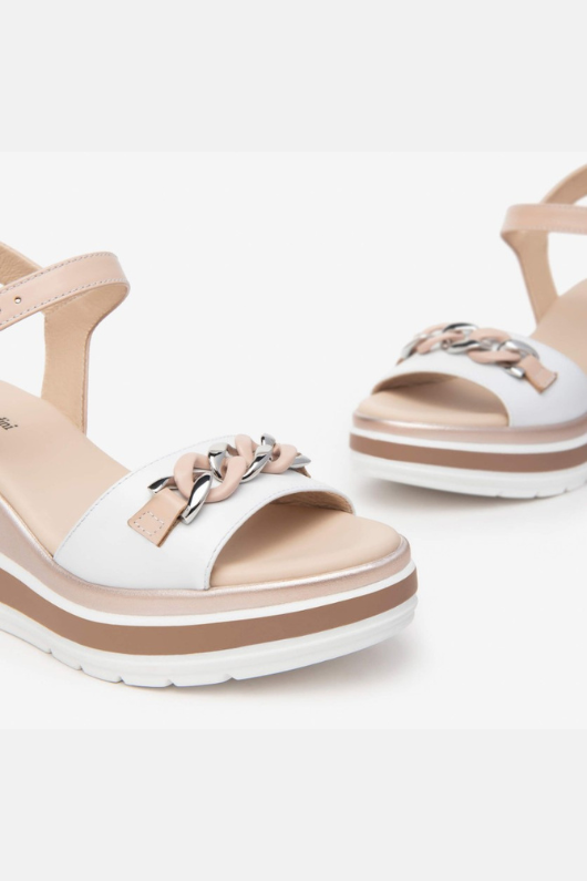 An image of the Nero Giardini Leather Wedge Sandals in the colour White.