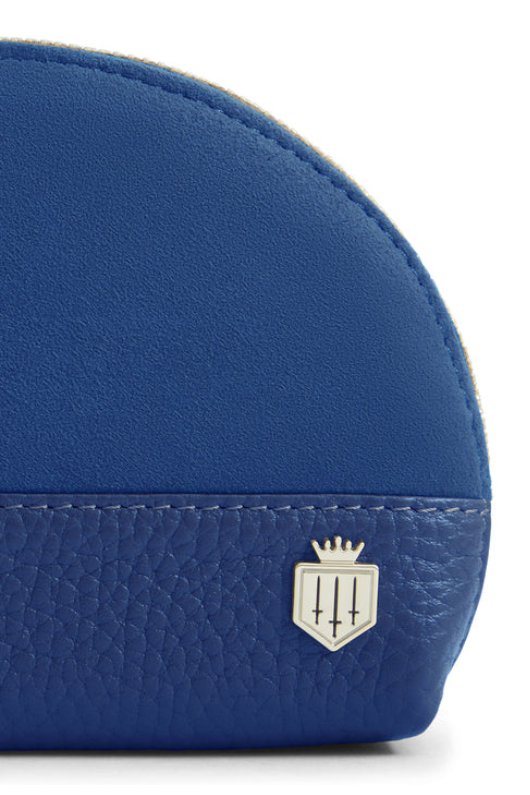Fairfax & Favor The Chiltern Coin Purse. A fine grain leather/suede coin purse in the colour Porto Blue, featuring a shield logo stud and full zip closure.