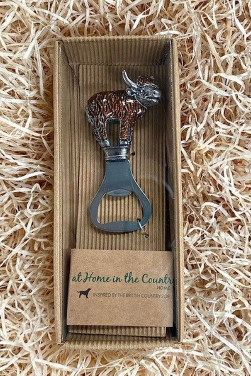 An image of the Orchid Designs Enamel Highland Cow Bottle Opener.