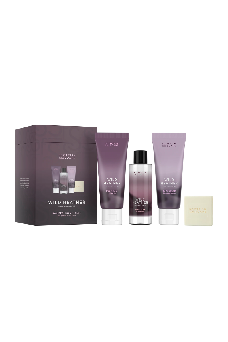 An image of the Scottish Fine Soaps Pamper Essentials (2x75ml Tubes, 1x100ml Bottle,1x40g Soap, Drum)