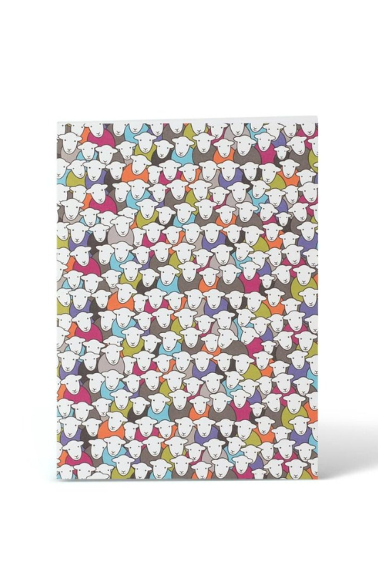 An image of the Herdy Company A5 notebook with a colourful sheep design.