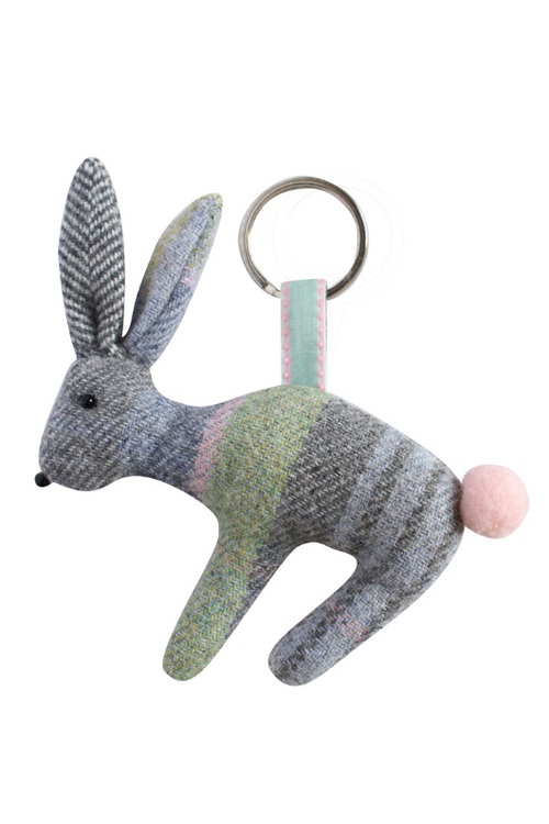 Earth Squared Rabbit Keyring. A rabbit shaped keyring made with tweed material in the style Luffness.