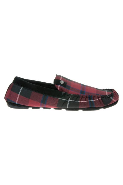 An image of the Bedroom Athletics Benedict Moccasin Slippers in the colour Merlot Check.