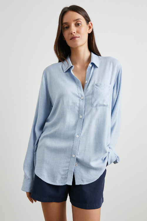 Rails Hunter Blouse. A classic, long sleeve shirt with button down front, one chest pocket and a soft rayon fabric finish