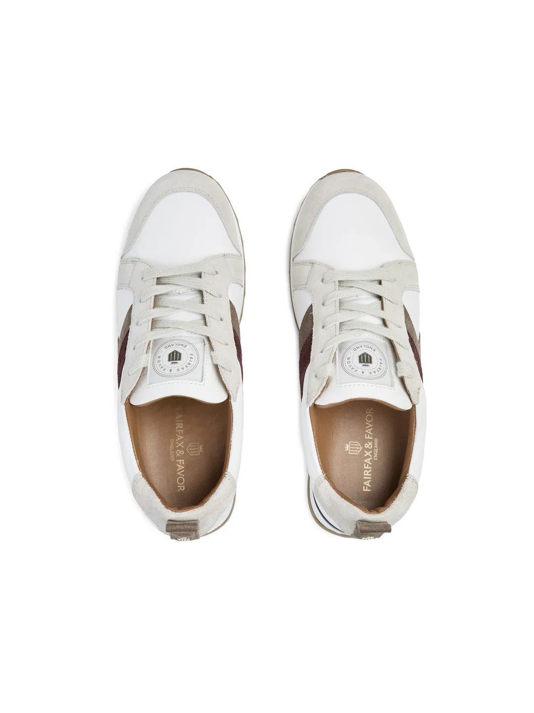 Fairfax & Favor Xandra Trainer White Leather Port/Deep Taupe