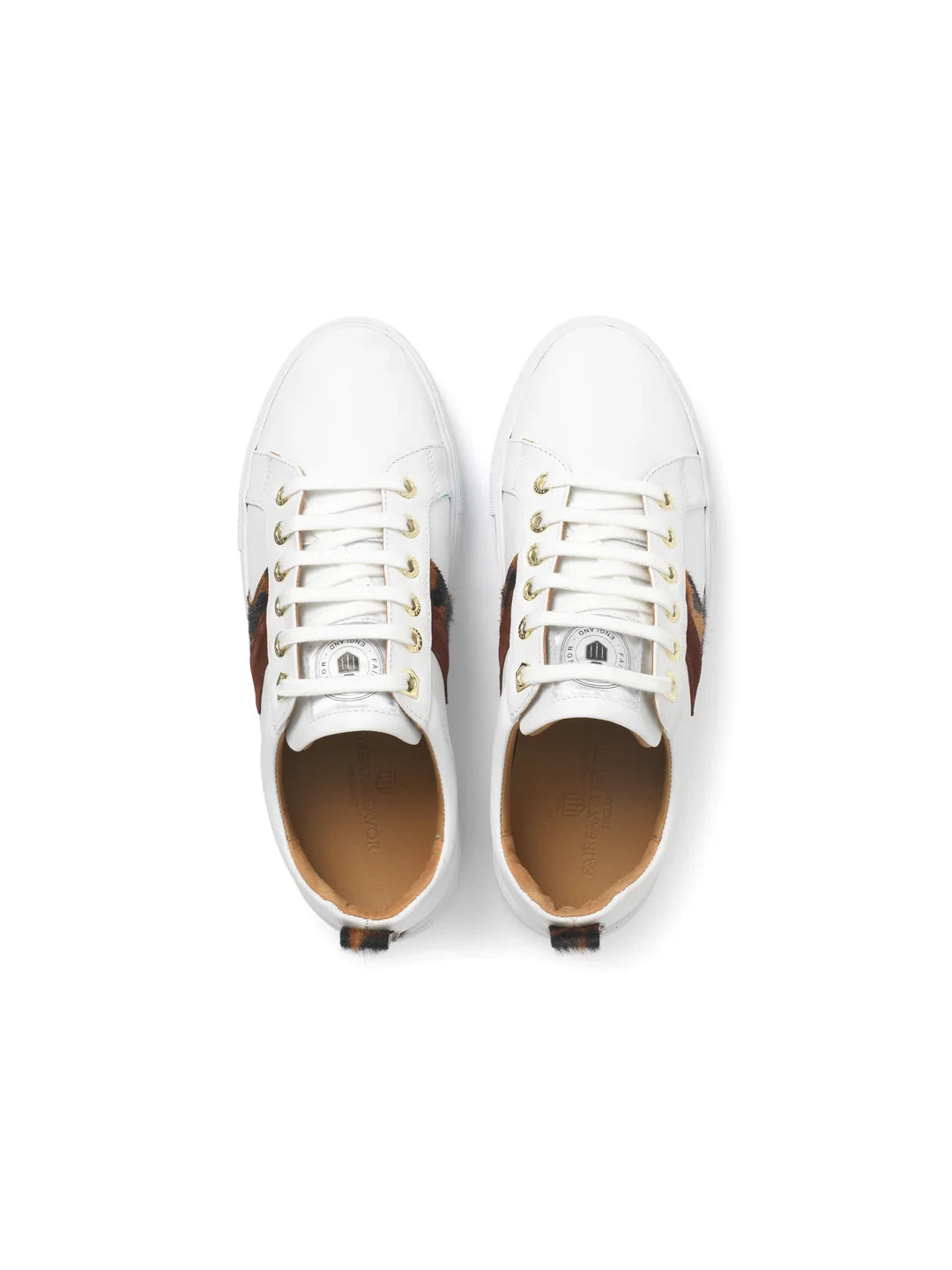 Fairfax & Favor Platform Alexandra Trainer White Leather with Leopard/Port