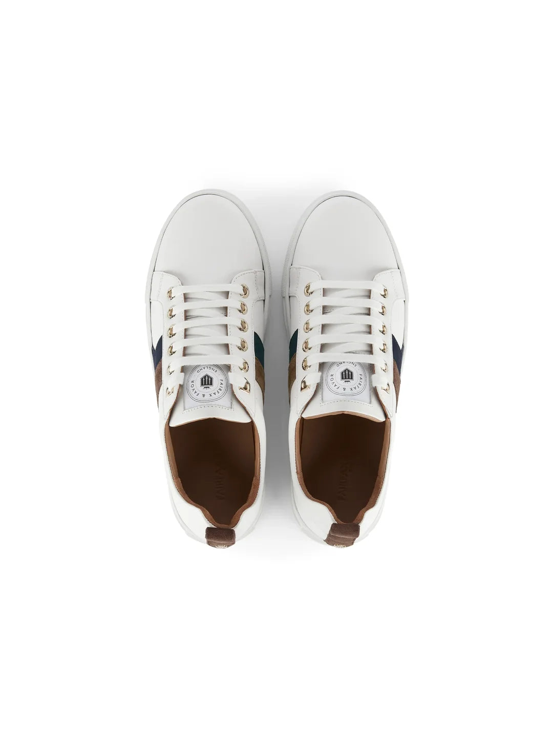 Fairfax & Favor Alexandra Trainer White Leather with Teal/Deep Taupe
