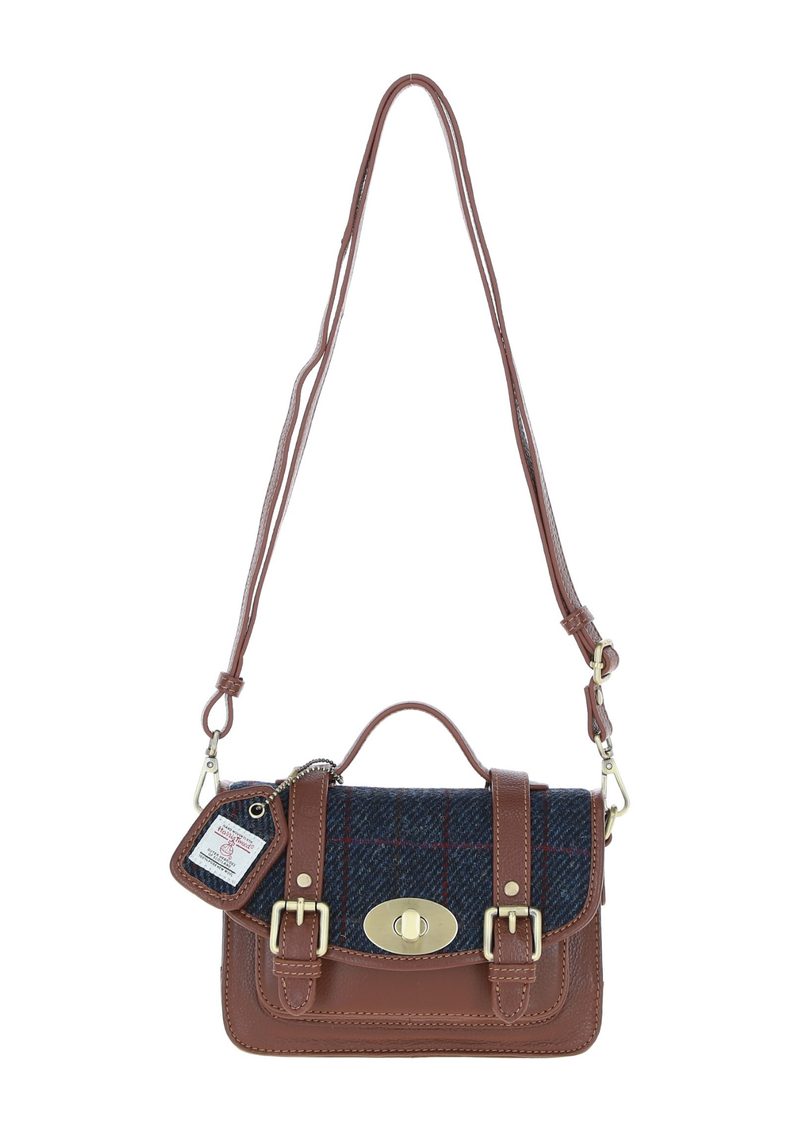 An image of the Ashwood Leather Ashwood Leather x Harris Tweed Small Satchel Bag with Twist Lock