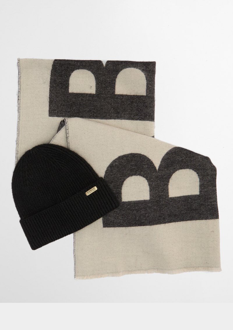 An image of the Barbour International Pendle Beanie & Milla Scarf Gift Set