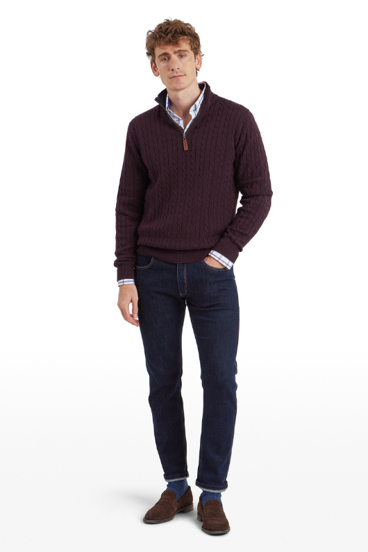 An image of the Schoffel Calton Cotton Cashmere Cable 1/4 Zip Jumper