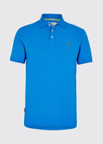 Dubarry Quinlan Polo Shirt. A short sleeve polo with collar, button fastenings, logo embroidery, and anti microbial/UPF 40 finish. Greek Blue.