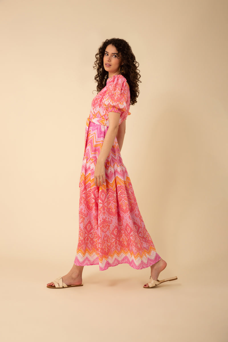 An image of a model wearing the Hale Bob Sydney Linen Maxi Dress in the colour Pink