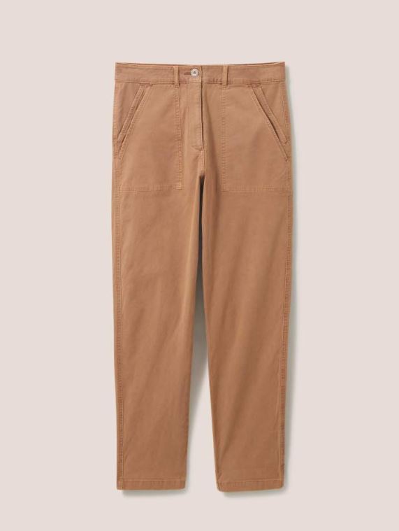 White Stuff Twister Chino. A relaxed cut trouser with tapered leg in a soft feel material in the shade mid tan.