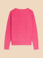 White Stuff Lulu Cardi in Mid Pink. A regular fit cardigan with a crew neck, button fastening and subtle ribbed detail.