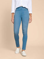 White Stuff Janey Jegging. Full length, women's jeggings with a skinny fit, back pockets, and a light denim finish.