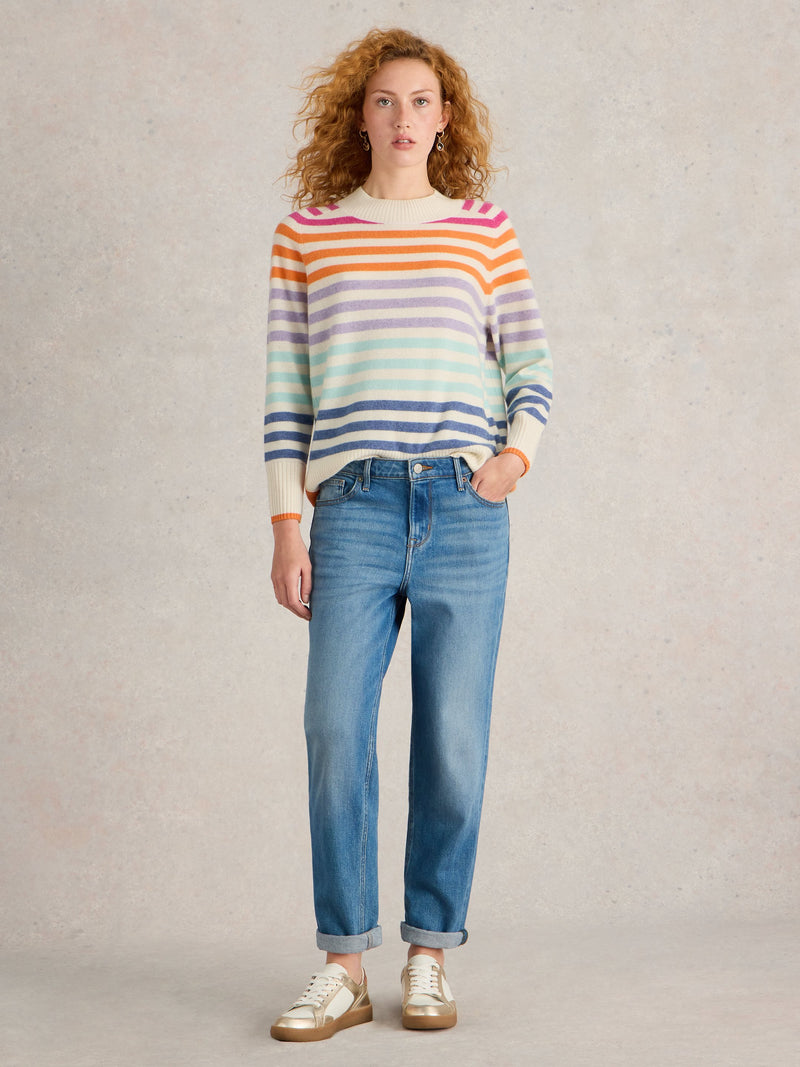 An image of the White Stuff Rainbow Stripe Cashmere Jumper