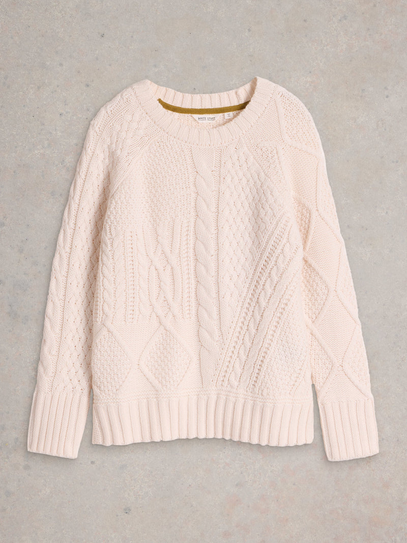 An image of the White Stuff Patchwork Cable Jumper