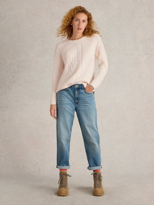 An image of the White Stuff Patchwork Cable Jumper