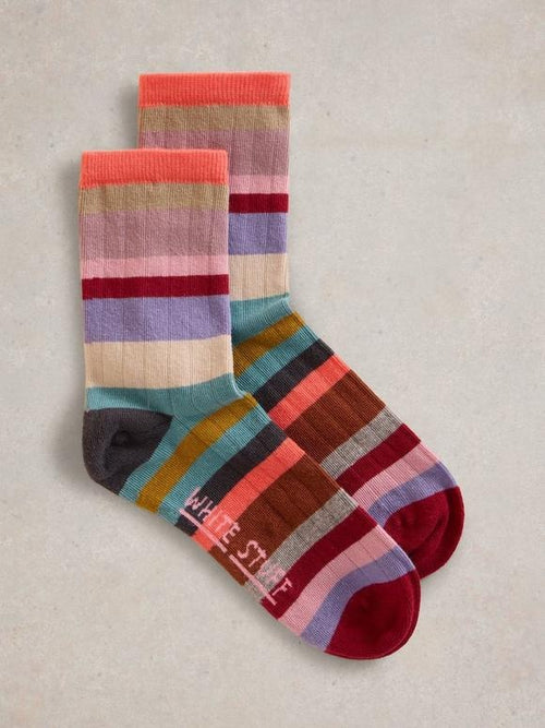 An image of the White Stuff Ribbed Stripe Ankle Socks