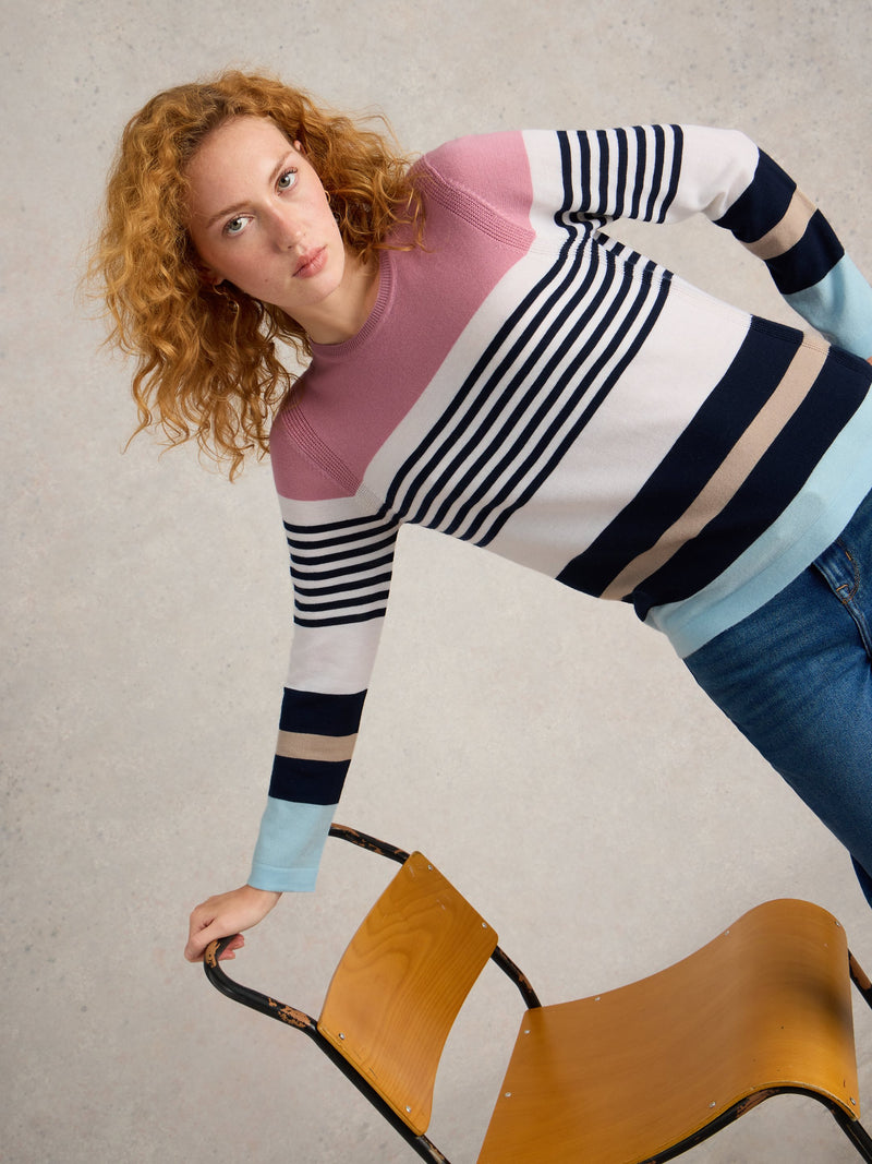 An image of the White Stuff Stripe Crew Merino