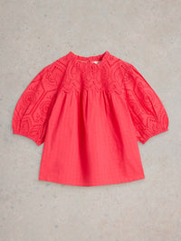 An image of the White Stuff Lexi Cotton Broderie Collared Top