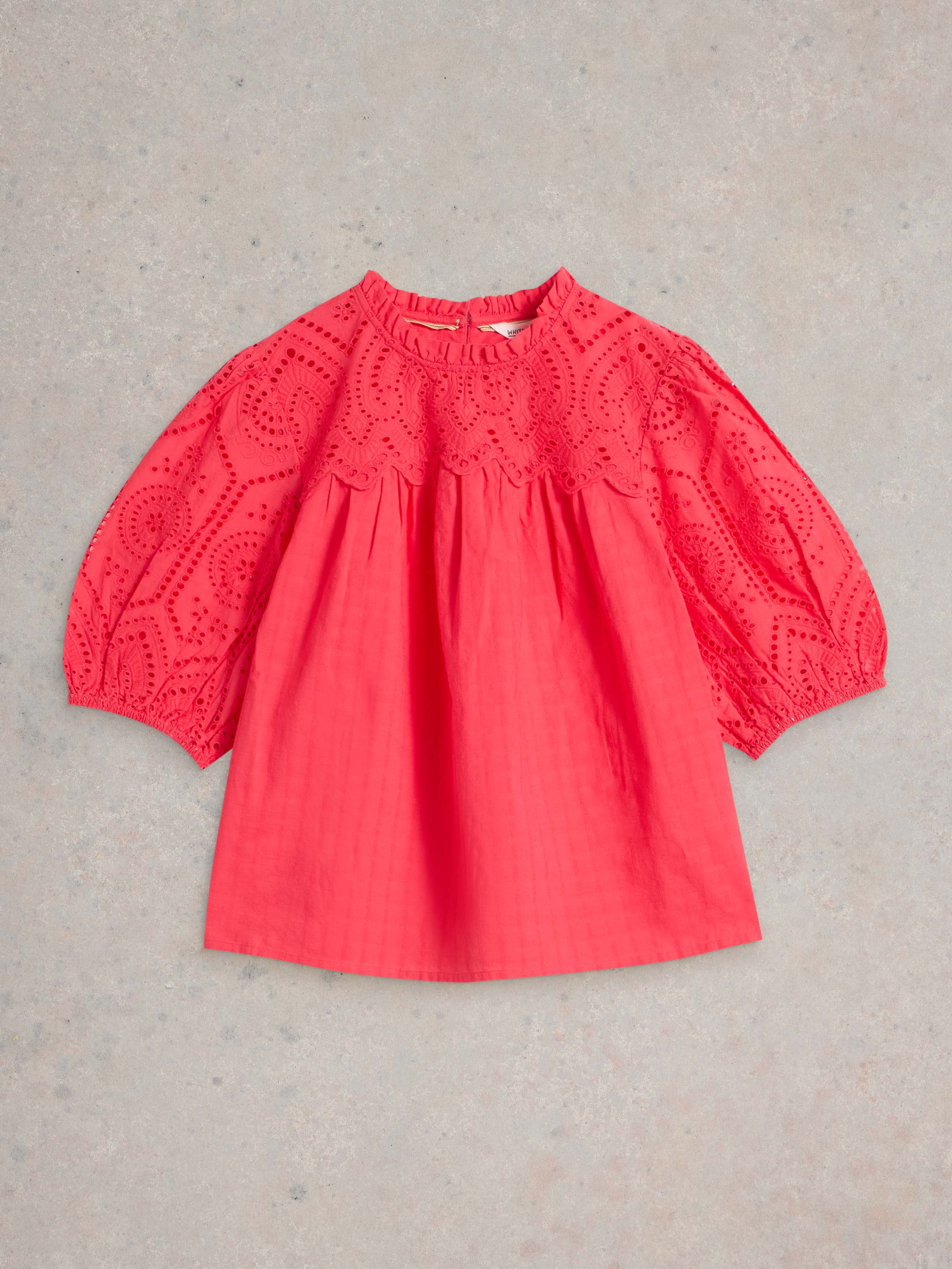 An image of the White Stuff Lexi Cotton Broderie Collared Top