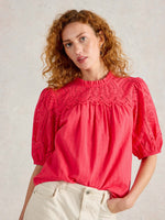 An image of the White Stuff Lexi Cotton Broderie Collared Top