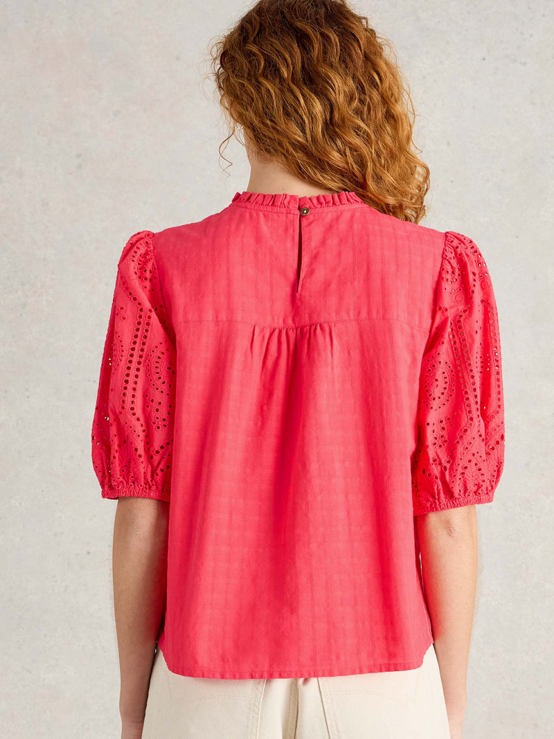 An image of the White Stuff Lexi Cotton Broderie Collared Top