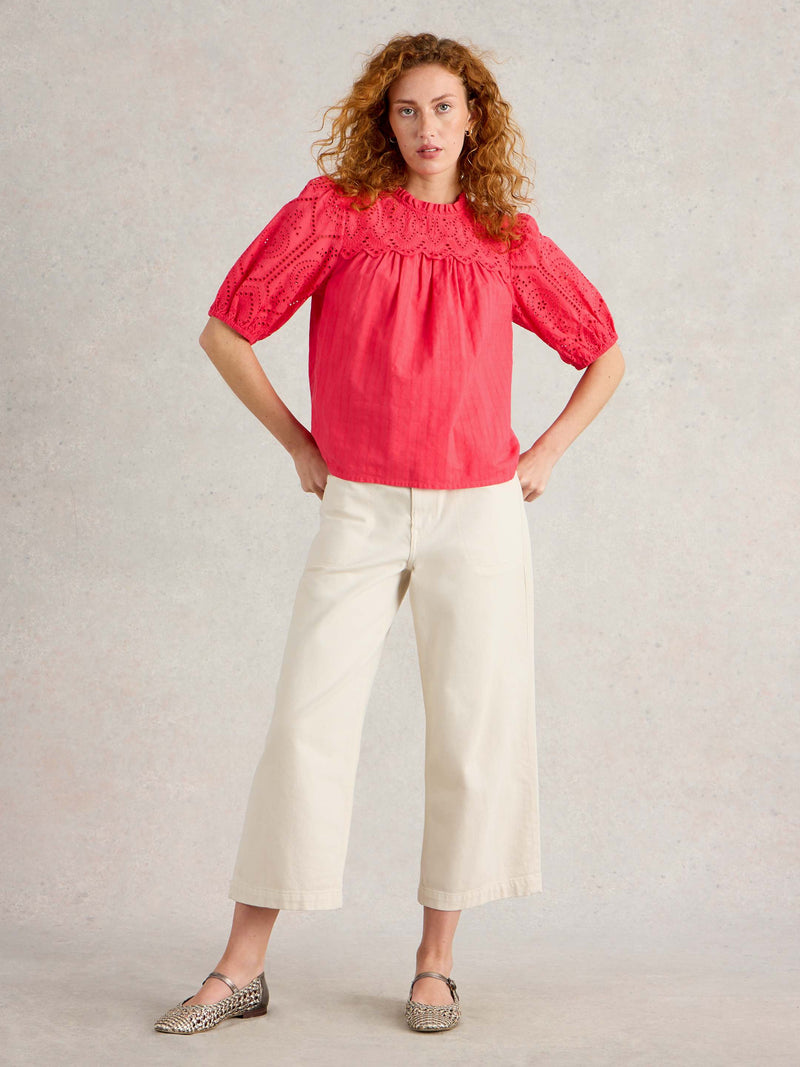 An image of the White Stuff Lexi Cotton Broderie Collared Top