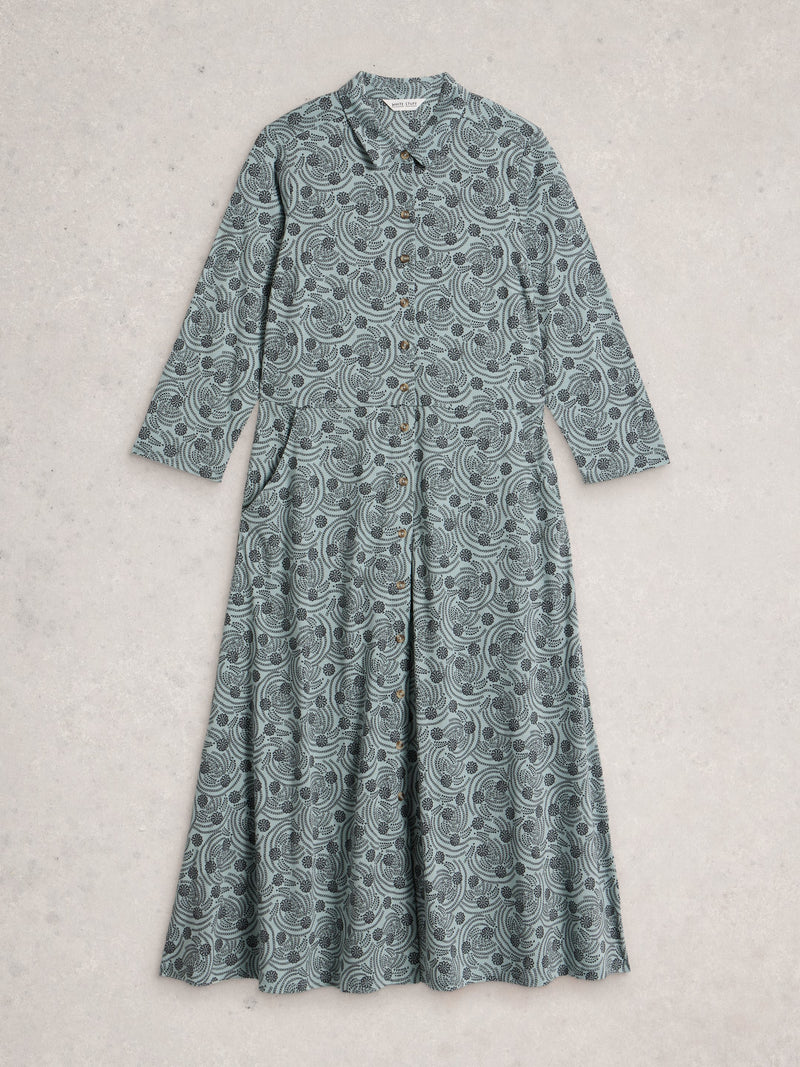 white stuff rua jersey shirt dress Rua Jersey Shirt Midi Dress in NAVY PRINT
