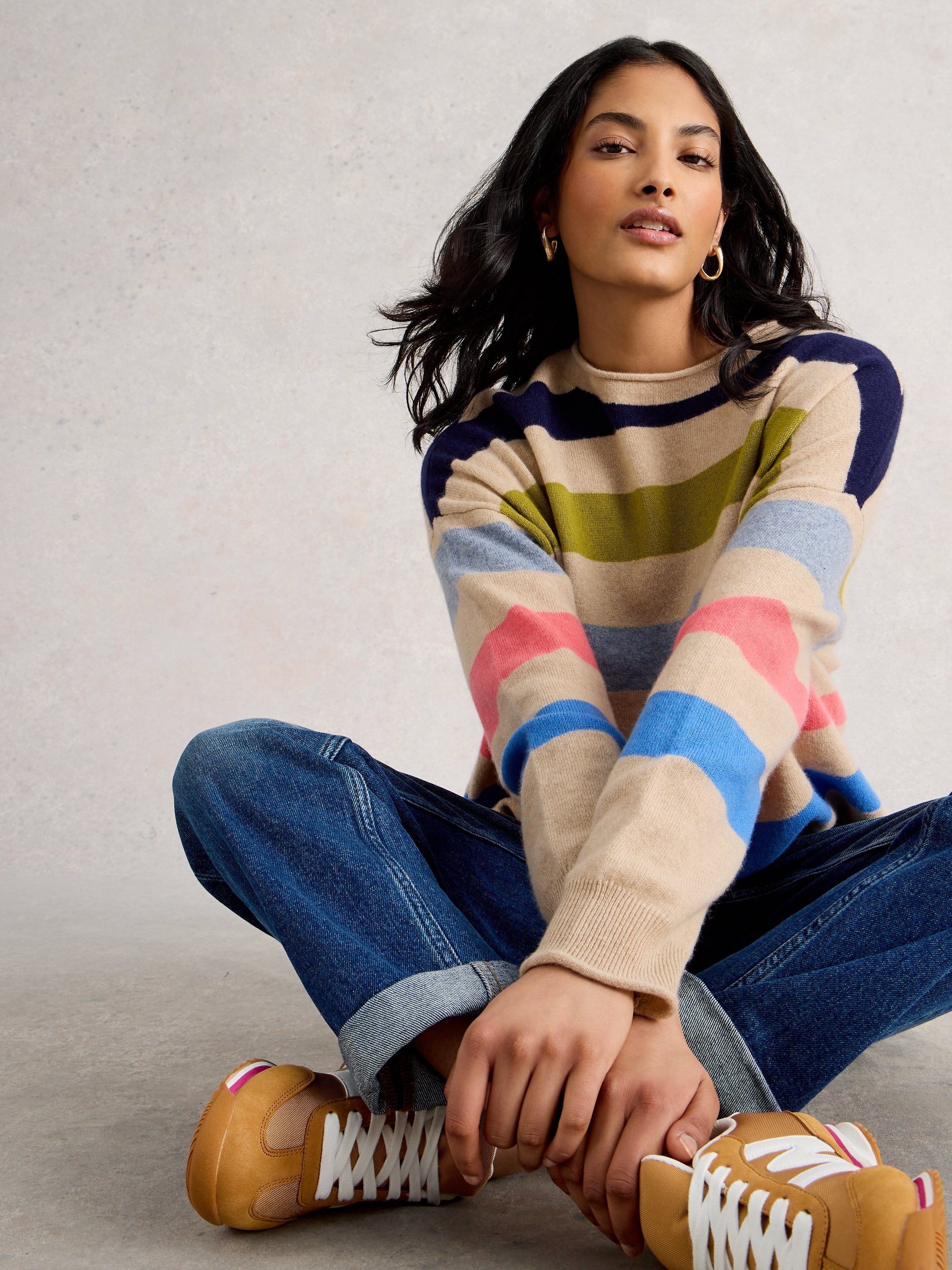 An image of the White Stuff Kitty Stripe Cashmere Jumper