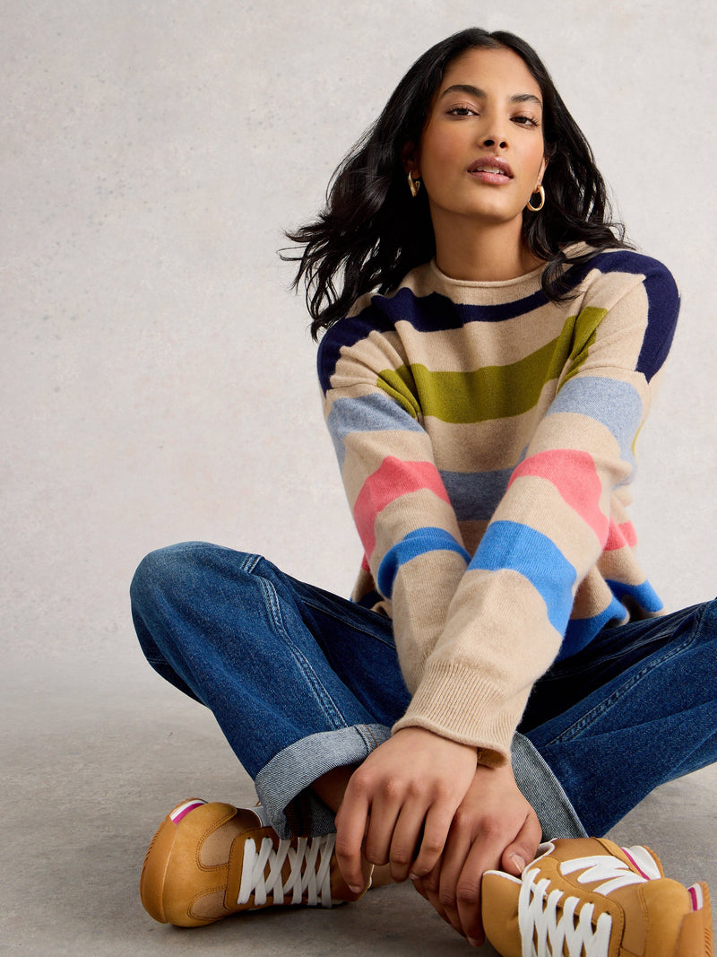 An image of the White Stuff Kitty Stripe Cashmere Jumper