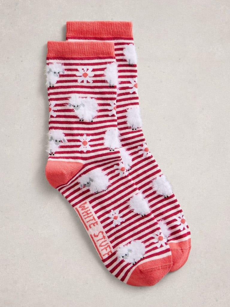 An image of the White Stuff Fluffy Sheep Stripe Ankle Sock