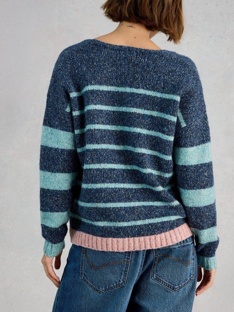 An image of the White Stuff Tamara Stripe Texture V-Neck Jumper