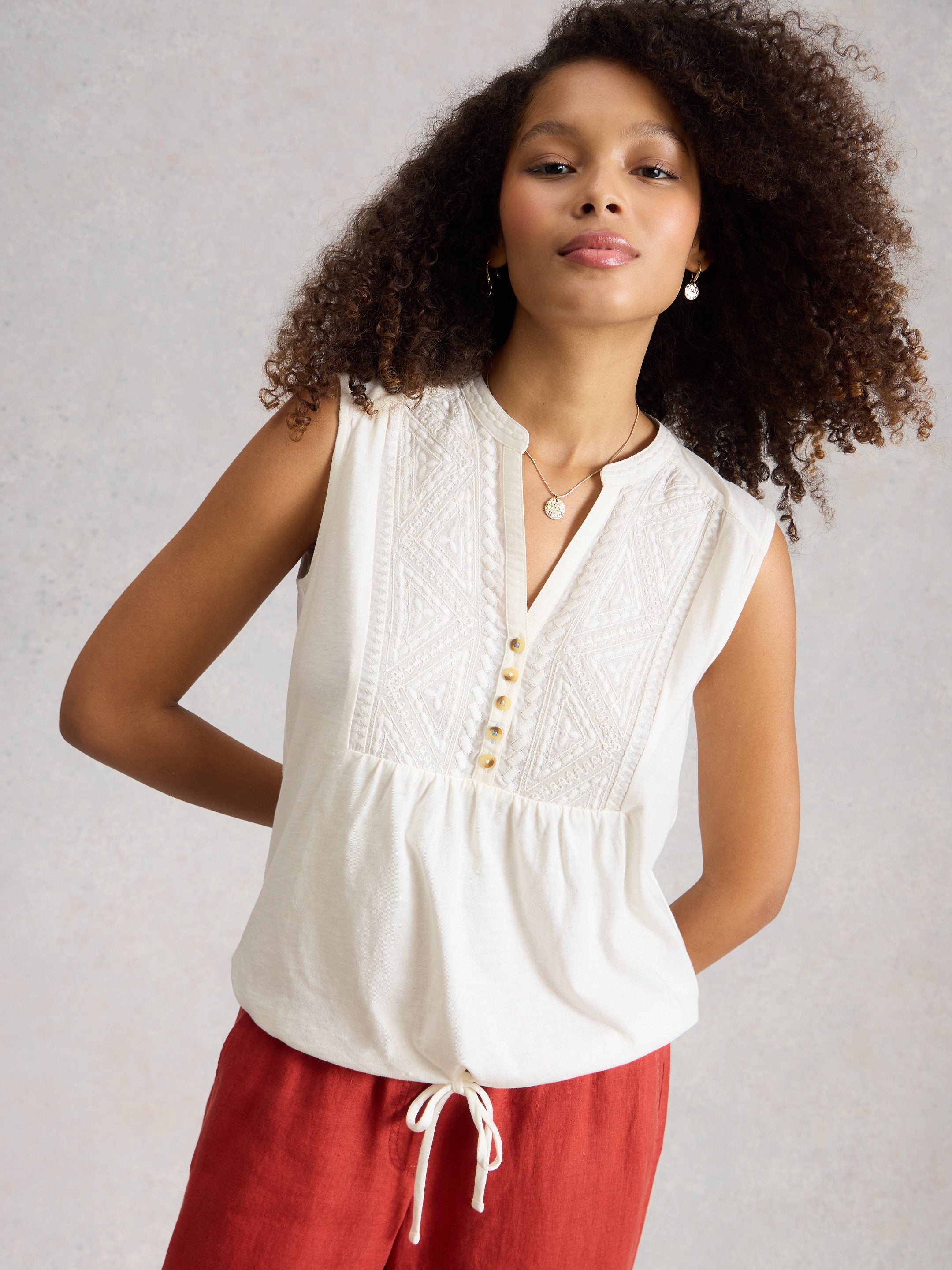 An image of the White Stuff Peony Sleeveless Shirt