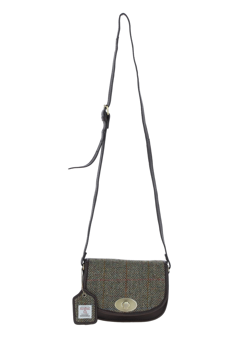 An image of the Ashwood Leather Ashwood Leather x Harris Tweed Saddle Crossbody Bag with Twist Lock