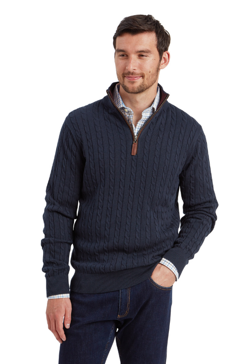 An image of the Schoffel Calton Cotton Cashmere Cable 1/4 Zip Jumper