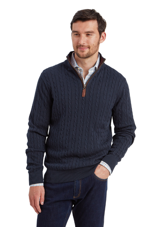 An image of the Schoffel Calton Cotton Cashmere Cable 1/4 Zip Jumper