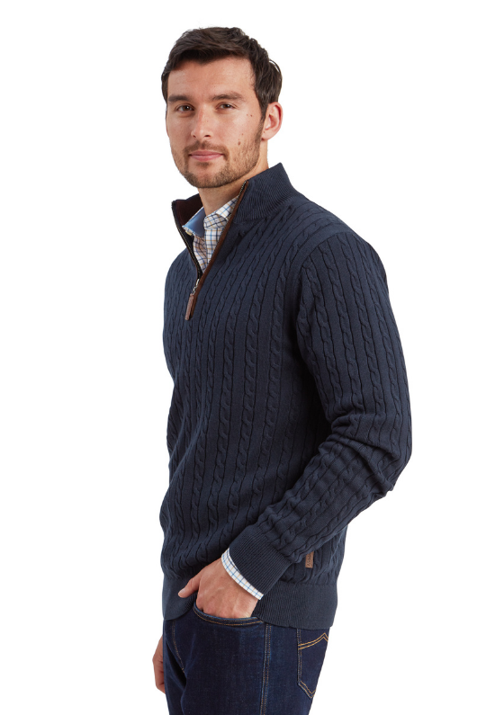 An image of the Schoffel Calton Cotton Cashmere Cable 1/4 Zip Jumper