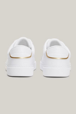 An image of the Tommy Hilfiger Metallic Trim Leather Court Trainers in the colour White.