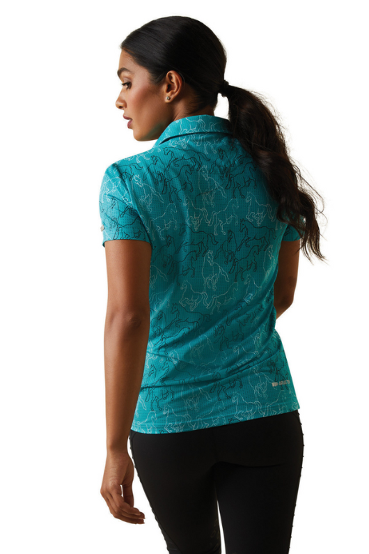 An image of the Ariat Motif Short Sleeved Polo in the colour Viridian Green.