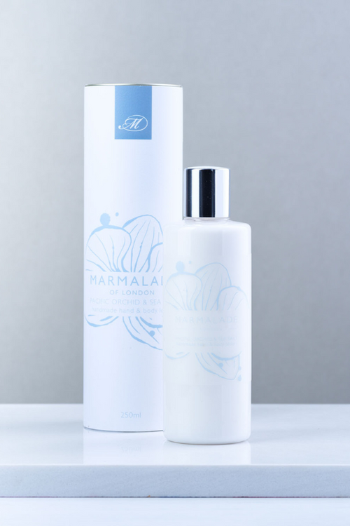 Marmalade of London Hand & Body Lotion 250ml - Pacific Orchid & Sea Salt scent in light blue packaging