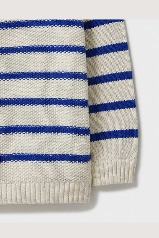 An image of the Crew Clothing Stripe Half-Zip Knit Jumper in the colour Navy White.