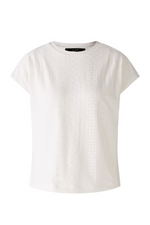 Oui Textured Top. A broderie anglaise fabric top with short sleeves and round neckline, in white.