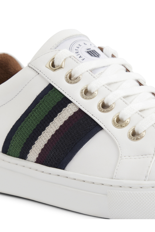 An image of the Fairfax & Favor Boston Leather Trainers in the colour White Leather Multi.