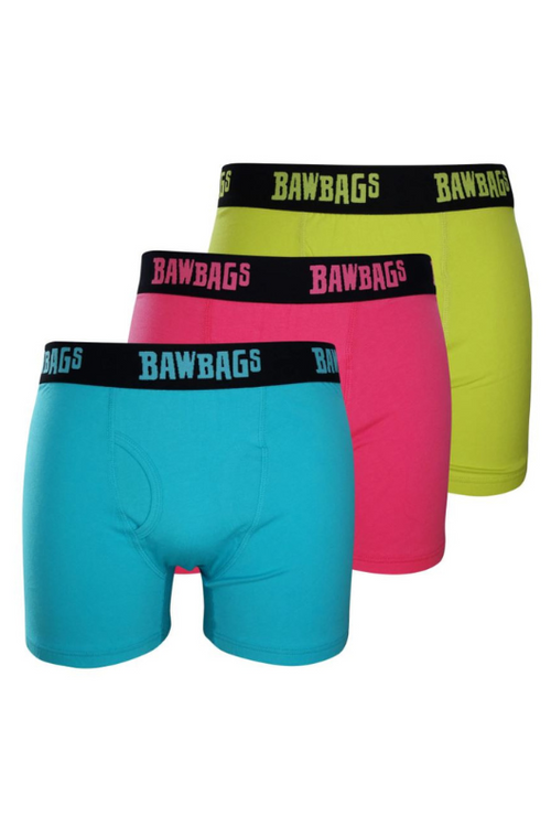 An image of the Bawbags Bright Baws 3-Pack Cotton Boxer Shorts.