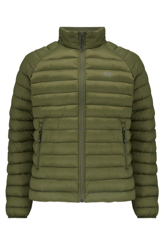 Mac in a Sac Mens Synergy Jacket. A lightweight packable jacket with thermolite filling. This jacket is water repellent, has zip fastening, and comes in the colour Khaki.