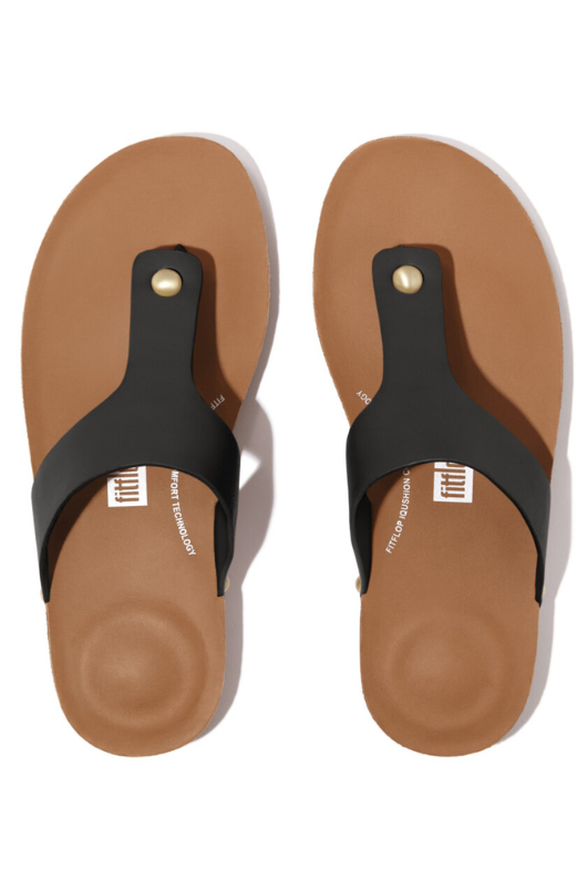 An image of the Fitflop iQushion Leather Toe Post Sandal