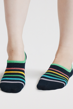 An image of the Thought Socks Dina Rainbow No Show Socks in the colour Navy.